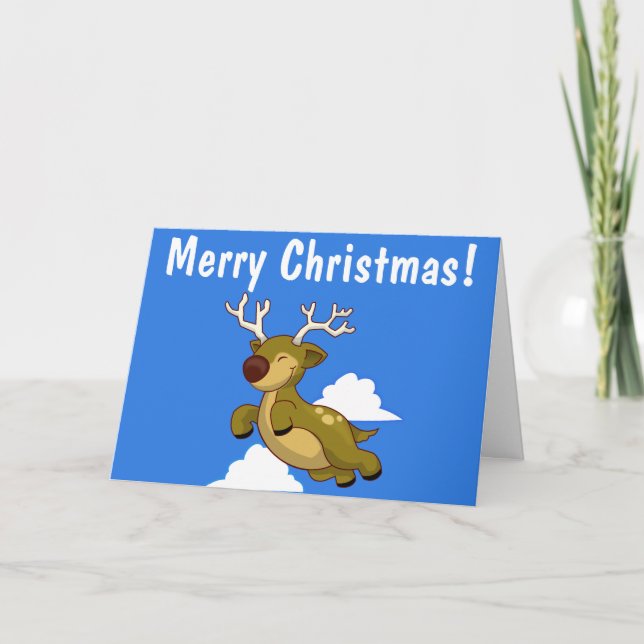 Merry Christmas & Happy New Year Flying Reindeer Holiday Card (Front)