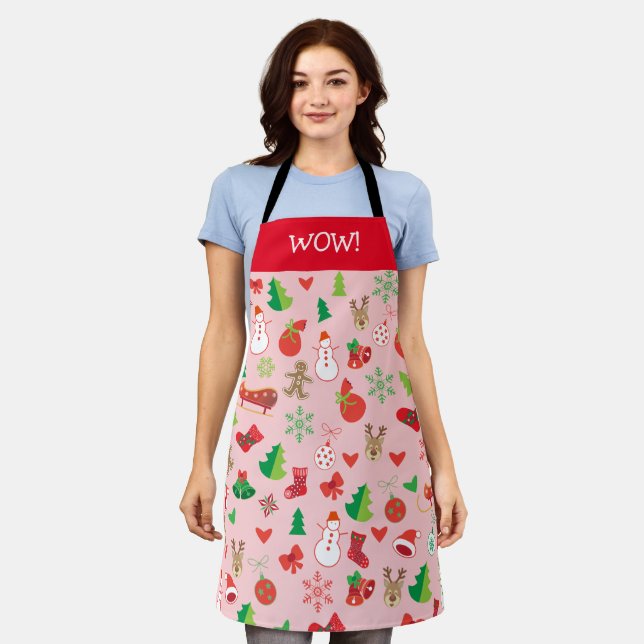 Merry Christmas & Happy New Year! Fun XMAS Snow Apron (Worn)