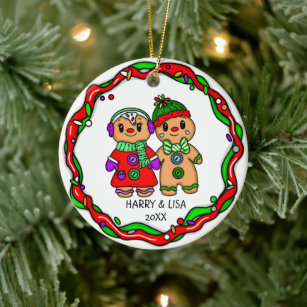 Merry Christmas   Happy New Year   Gingerbread Man Ceramic Ornament