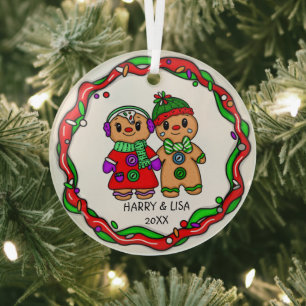 Merry Christmas Happy New Year Gingerbread Man Glass Tree Decoration