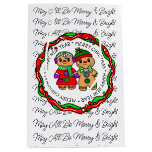Merry Christmas Happy New Year Gingerbread Man Medium Gift Bag