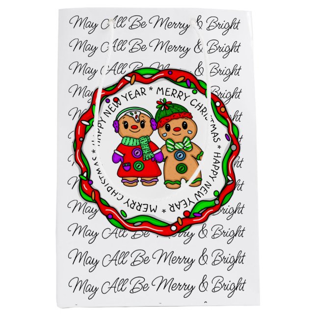 Merry Christmas | Happy New Year | Gingerbread Man Medium Gift Bag (Front)