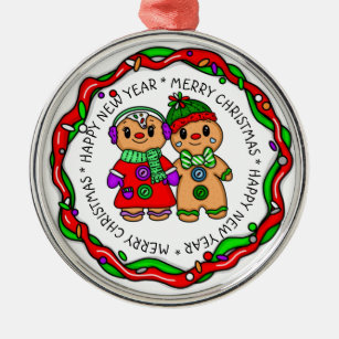 Merry Christmas   Happy New Year   Gingerbread Man Metal Ornament