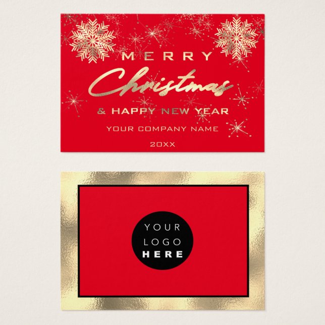 Merry Christmas Happy New Year  Gold Red Card Logo (Front & Back)