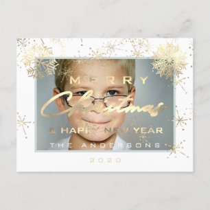 Merry Christmas Happy New Year Gold Snow Photo VIP Postcard