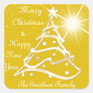 Merry Christmas & Happy New Year Gold Yellow Spark Square Sticker