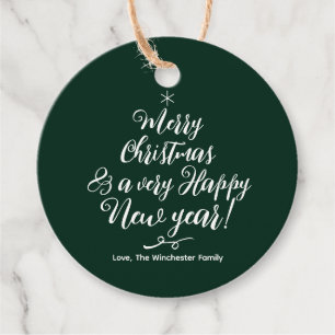 Merry Christmas Happy New Year green script cute Favour Tags