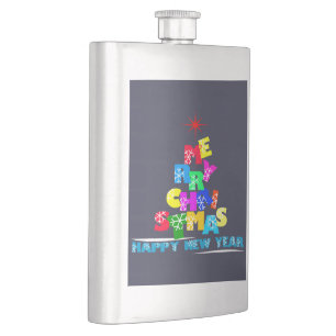 Merry Christmas Happy New Year Hip Flask
