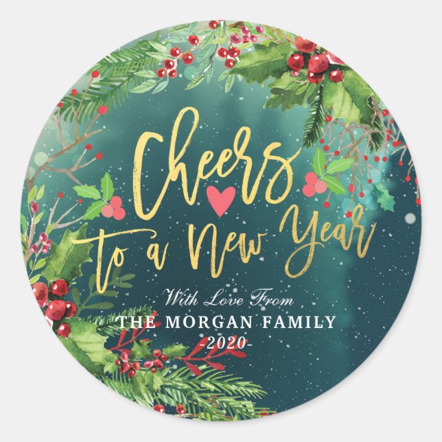 Merry Christmas & Happy New Year Holiday Greetings Classic Round Sticker (Front)