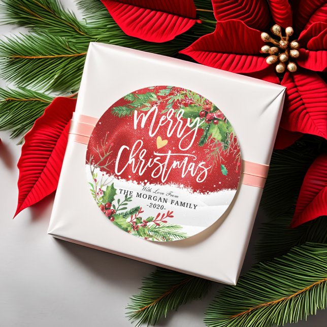 Merry Christmas & Happy New Year Holiday Greetings Classic Round Sticker (Creator Uploaded)