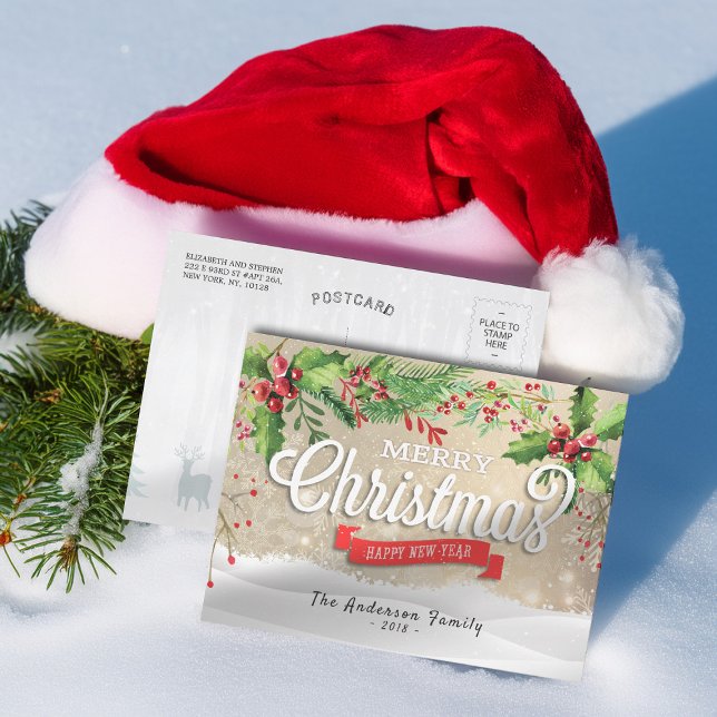 Merry Christmas & Happy New Year Holiday Greetings Postcard (Creator Uploaded)
