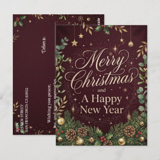 Merry Christmas Happy New Year Holiday Red Postcard