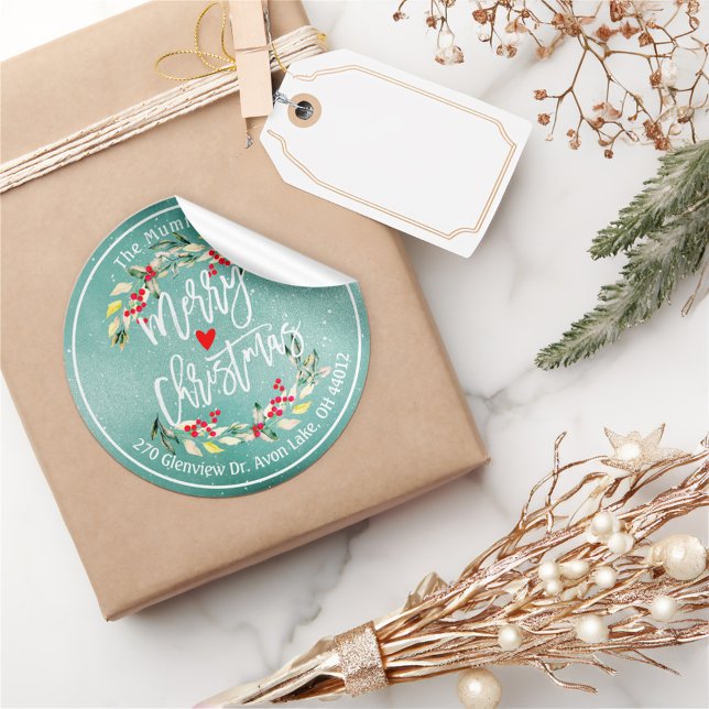 Merry Christmas & Happy New Year Holidays Address Classic Round Sticker (Creator Uploaded)