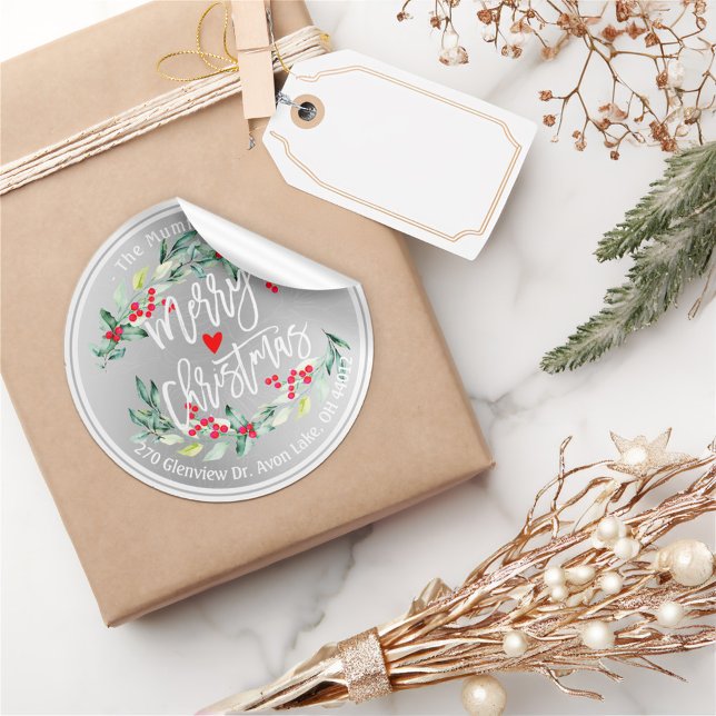 Merry Christmas & Happy New Year Holidays Address Classic Round Sticker (Creator Uploaded)