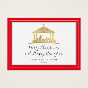 Merry Christmas Happy New Year Holy Family RedGold