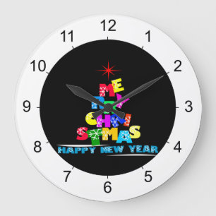 Merry Christmas Happy New Year Large Clock