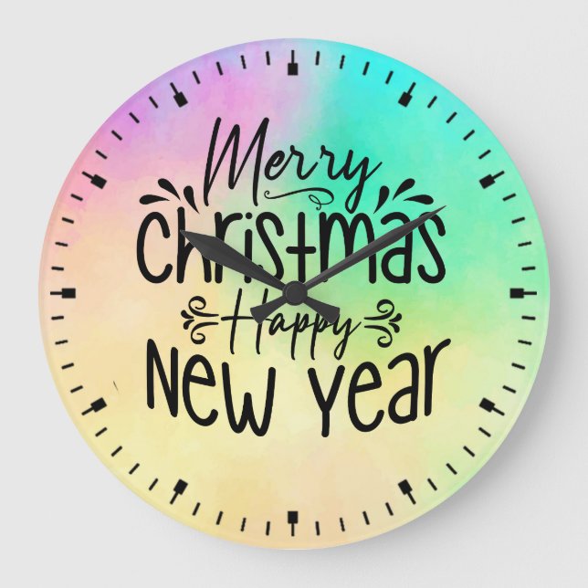 Merry Christmas Happy New Year  Large Clock (Front)