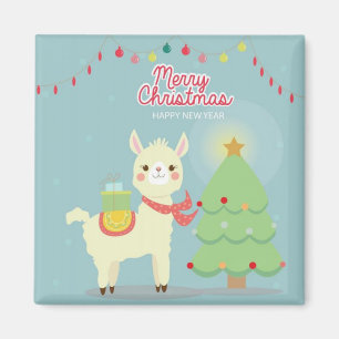 Merry Christmas Happy New Year Llama Magnet