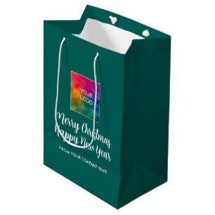 Merry Christmas Happy New Year Logo Elegant Medium Gift Bag