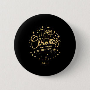Merry Christmas Happy New Year Modern Green Gold 6 Cm Round Badge