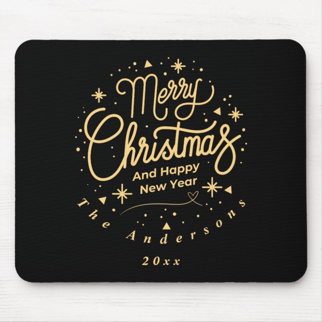 Merry Christmas Happy New Year Modern Green Gold  Mouse Pad (Front)