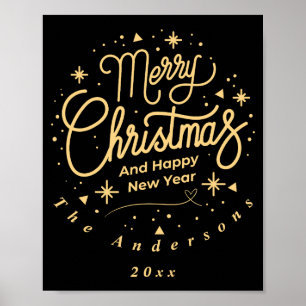 Merry Christmas Happy New Year Modern Green Gold  Poster