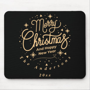 Merry Christmas Happy New Year Modern Green Gold T Mouse Pad