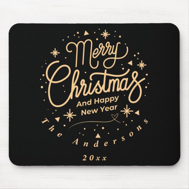 Merry Christmas Happy New Year Modern Green Gold T Mouse Pad (Front)