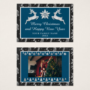 Merry Christmas Happy New Year Name Navy Silver