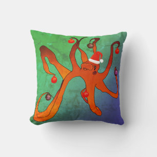 Merry Christmas, Happy New Year Octopus Cushion