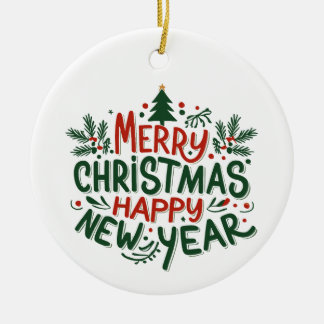 Merry Christmas Happy New Year Ornaments