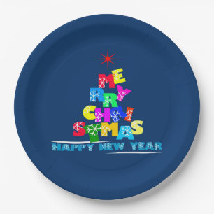 Merry Christmas Happy New Year Paper Plate