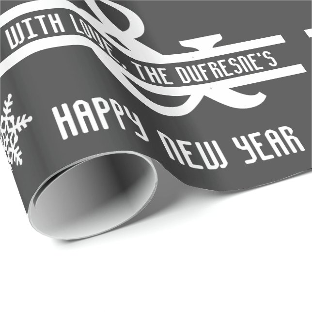 Merry Christmas & Happy New Year Personalised Grey Wrapping Paper (Roll Corner)