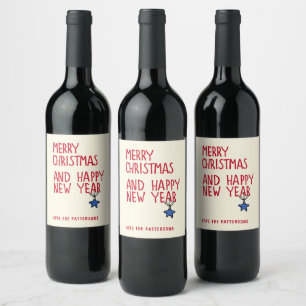 Merry Christmas Happy New Year Personalised Wine Label