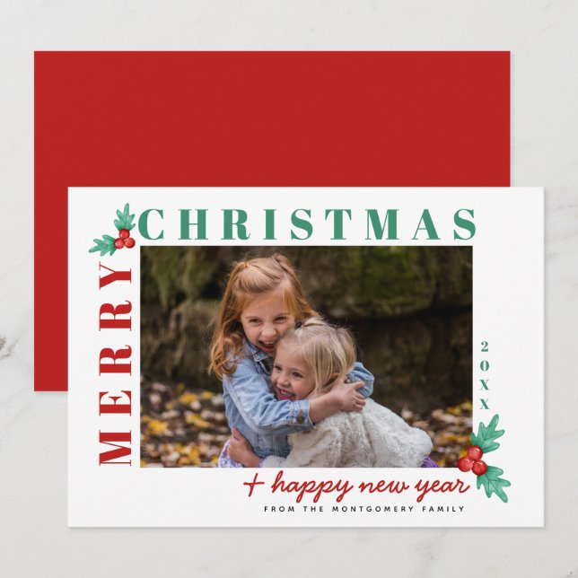 Merry Christmas Happy New Year Photo Holiday Card  (Front/Back)