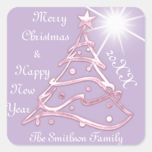 Merry Christmas & Happy New Year Pink LavenderStar Square Sticker