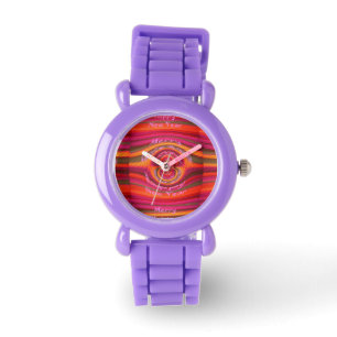Merry Christmas Happy New Year Red Glitter Watch