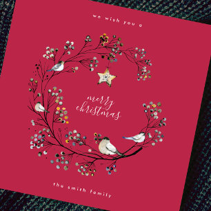Merry Christmas Happy New Year RED Magenta Holiday Card