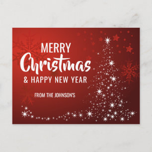 Merry Christmas Happy New Year Red White Tree Holiday Postcard