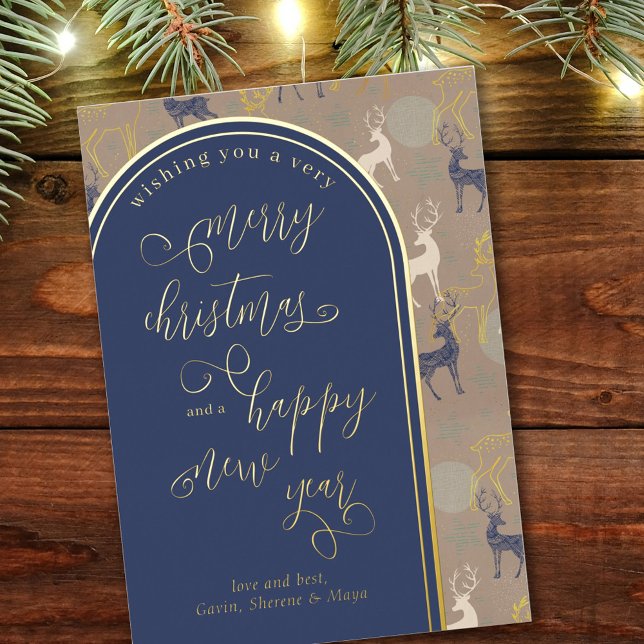 Merry Christmas Happy New Year Reindeer Foil Holiday Card (Creator Uploaded)