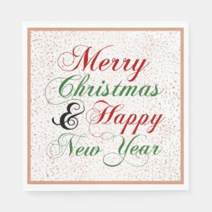 Merry Christmas Happy New Year Rose Gold Glitter Napkin
