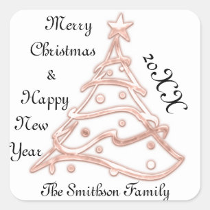 Merry Christmas & Happy New Year Rose White Name Square Sticker