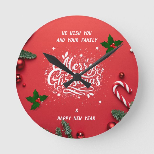 Merry christmas & happy new year   round clock (Front)