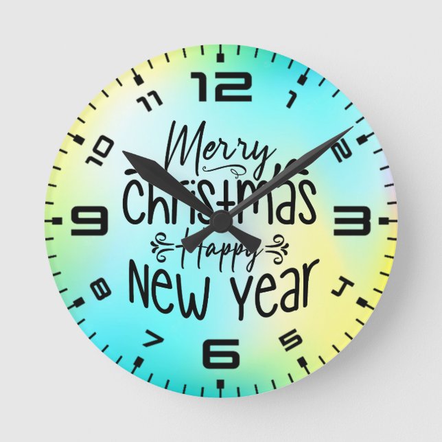 Merry Christmas Happy New Year  Round Clock (Front)