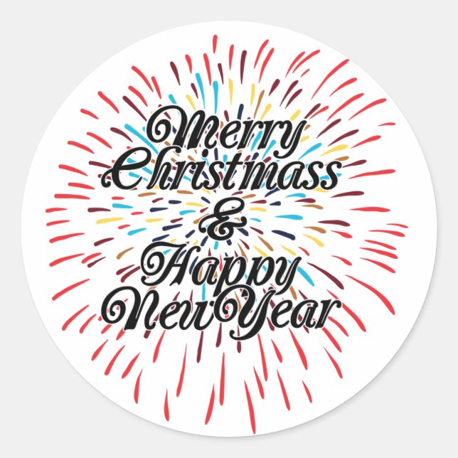 Merry Christmas Happy New Year Round Sticker (Front)
