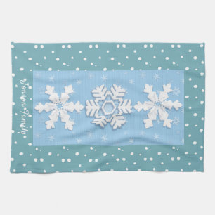 Merry Christmas & Happy New Year Rustic Snow Tea Towel