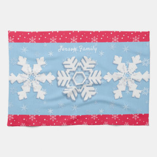 Merry Christmas & Happy New Year Rustic Snow Tea Towel