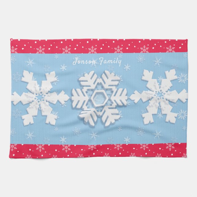 Merry Christmas & Happy New Year Rustic Snow Tea Towel (Horizontal)