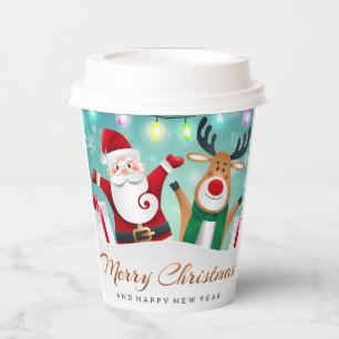 Merry Christmas Happy New Year Santa Cute Paper Cups