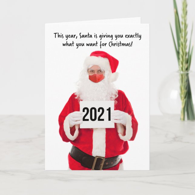 Merry Christmas Happy New Year Santa in Face Mask Holiday Card (Front)